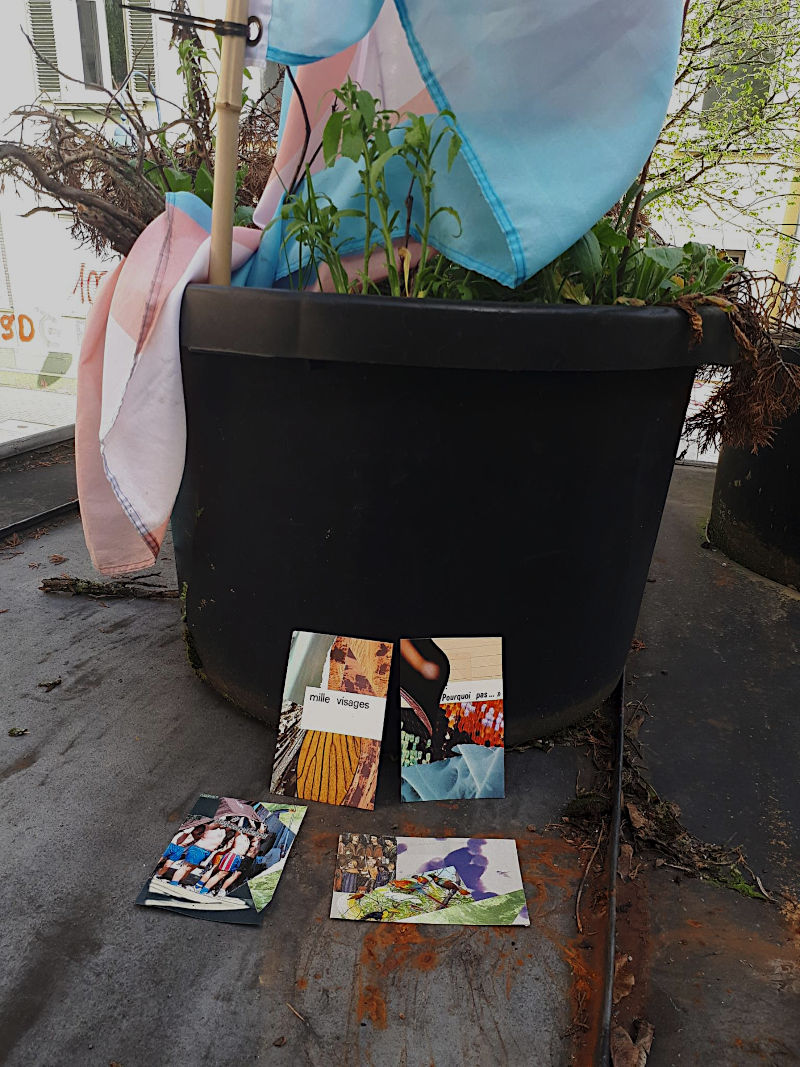 recent collage cards and a trans flag